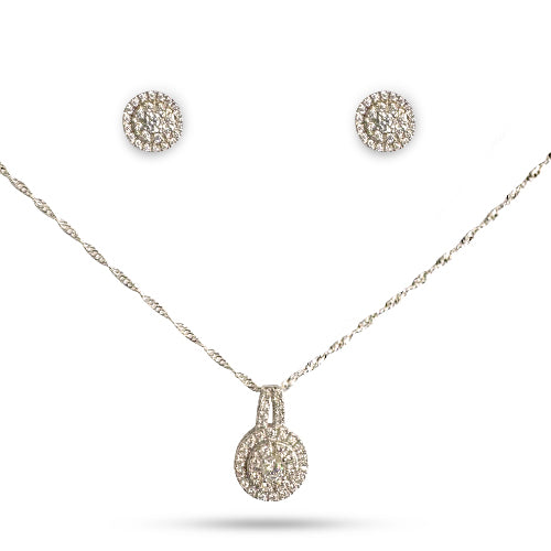 925 Sterling Silver Moissanite Halo Necklace set with Studs