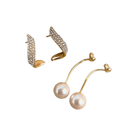 Elegant Pearl & Rhinestone Inlaid long Earrings