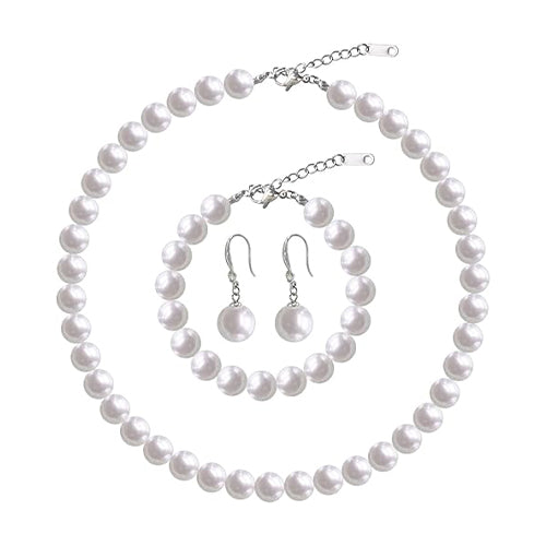 Fashion Style Pearl Elastic Necklace Set with Dangle Earring and bracelet