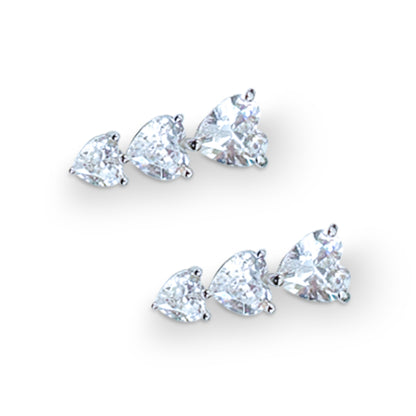 925 Sterling Silver Three stone heart drop EAR-RING