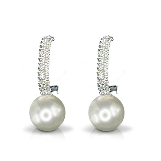 C-Shaped Pearl White Earrings with Gold Dipped Bottom