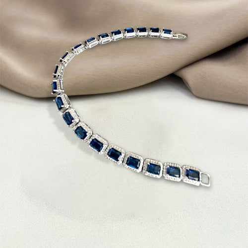 Sapphire Square Tennis Bracelet 925 Sterling Silver