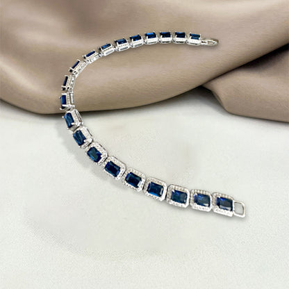 Sapphire Square Tennis Bracelet 925 Sterling Silver