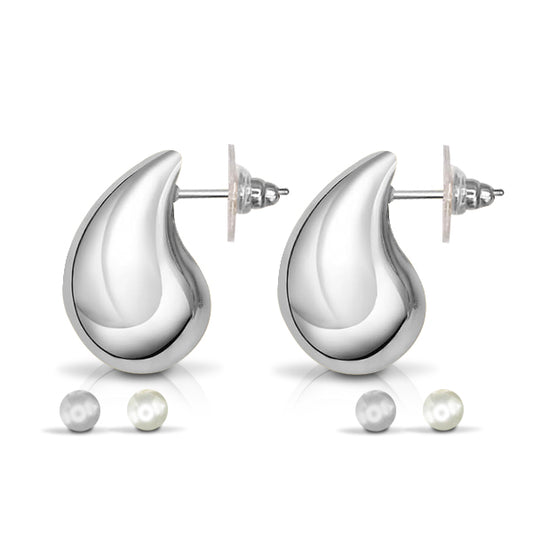 3-pair silver and pearl earring set, specially designed for multiple piercings