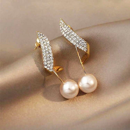 Elegant Pearl & Rhinestone Inlaid long Earrings