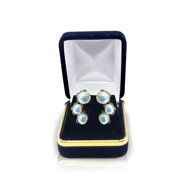 Refined 3-Pearl Earrings with Ornate Gold Frame