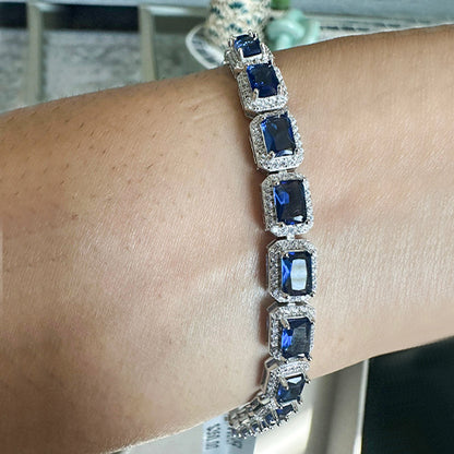 Sapphire Square Tennis Bracelet 925 Sterling Silver