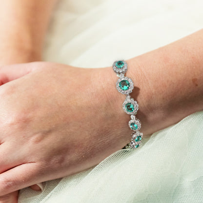 Teal Gemstone Flower 925 Sterling Silver Bracelet