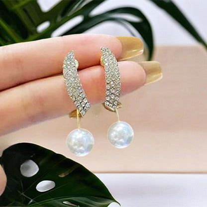 Elegant Pearl & Rhinestone Inlaid long Earrings