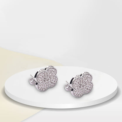 925 Sterling Silver Four-Leaf Zirconia Studs for a Touch of Luck