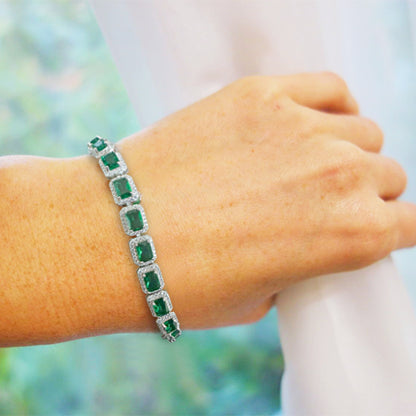 Emerald Square Tennis Bracelet 925 Sterling Silver