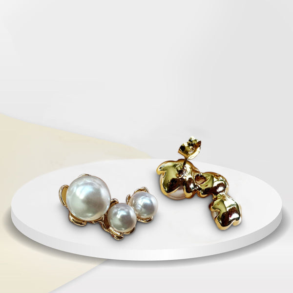 Refined 3-Pearl Earrings with Ornate Gold Frame