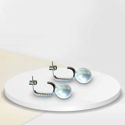 C-Shaped Pearl White Earrings with Gold Dipped Bottom