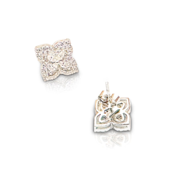 925 Sterling Silver Dainty Clover Stud Earrings with Cubic Zirconia