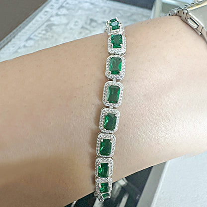 Emerald Square Tennis Bracelet 925 Sterling Silver