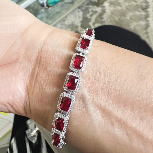 Ruby Square Tennis Bracelet 925 Sterling Silver