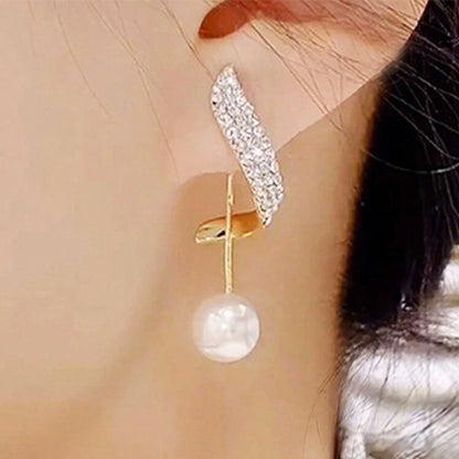 Elegant Pearl & Rhinestone Inlaid long Earrings