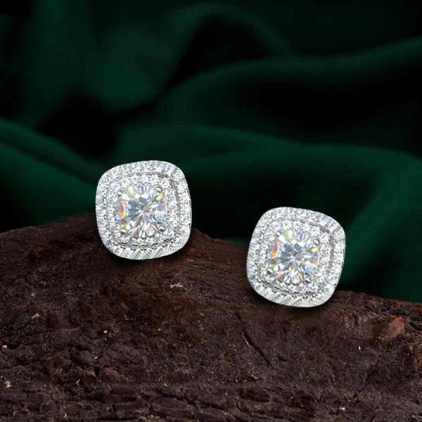 925 Sterling Silver Zirconia Square Stud Earrings