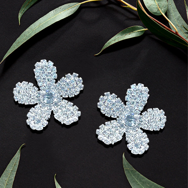 STONE FLOWER SHAPE SILVER EARRING