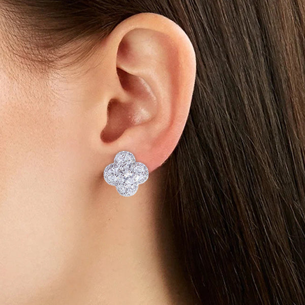 925 Sterling Silver Zirconia Clover Leaf Stud Earrings