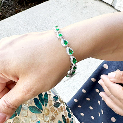 Emerald Teardrop Bracelet 925 Sterling Silver with Zirconia