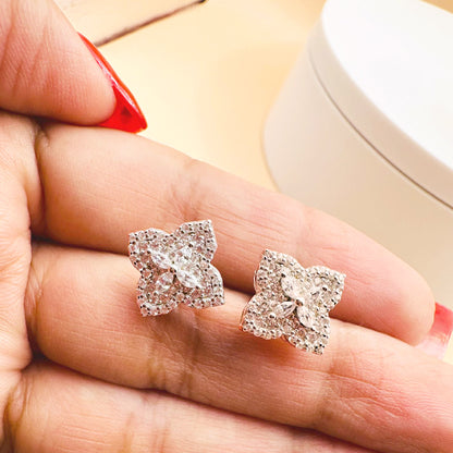 925 Sterling Silver Dainty Clover Stud Earrings with Cubic Zirconia