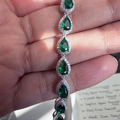 Emerald Teardrop Bracelet 925 Sterling Silver with Zirconia