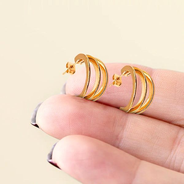 Hollow 3 Ring Design Ear Ring Made of 14K Gold plated