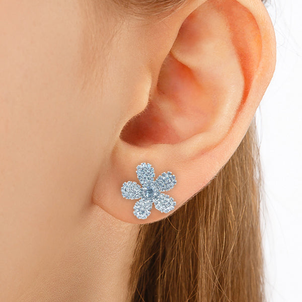 STERLING SILVER CLEAR STONE FLOWER SHAPE EAR RING