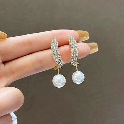 Elegant Pearl & Rhinestone Inlaid long Earrings