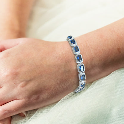 Sapphire Square Tennis Bracelet 925 Sterling Silver