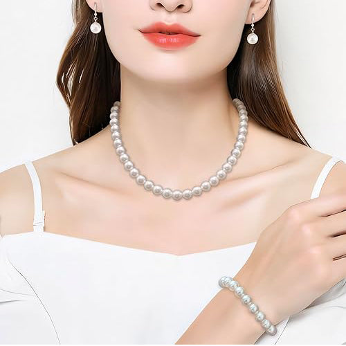 Fashion Style Pearl Elastic Necklace Set with Dangle Earring and bracelet