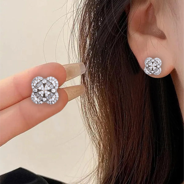 Sterling Silver Flower Earrings with Clear Stones