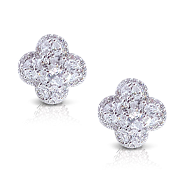 925 Sterling Silver Zirconia Clover Leaf Stud Earrings