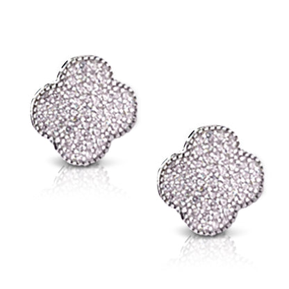 925 Sterling Silver Four-Leaf Zirconia Studs for a Touch of Luck