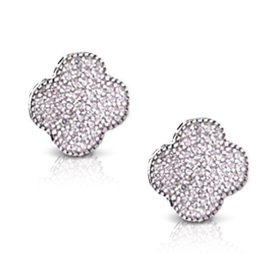 925 Sterling Silver Four-Leaf Zirconia Studs for a Touch of Luck