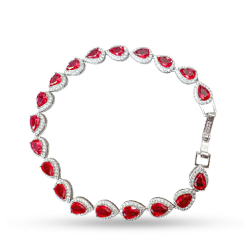 Ruby TearDrop Bracelet 925 Sterling Silver with Zirconia