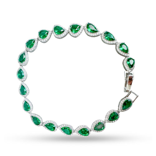 Emerald Teardrop Bracelet 925 Sterling Silver with Zirconia