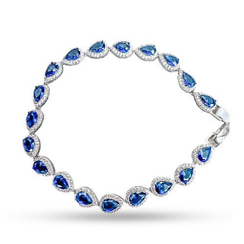 Sapphire Teardrop Bracelet 925 Sterling Silver with Zirconia