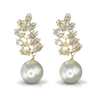 14K Gold Dipped Leaf Frame Earrings with Pearl and Stone Accents