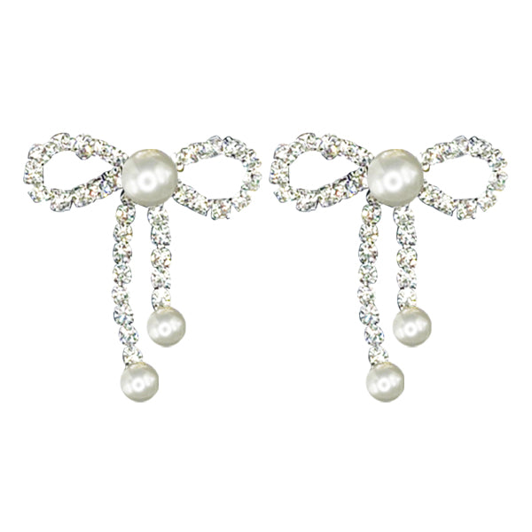 Bowtie-Shaped Earrings with Three Delicate Pearls