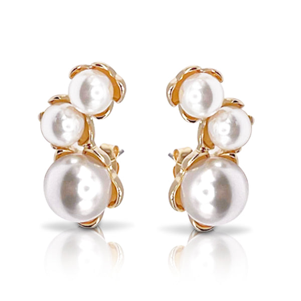 Refined 3-Pearl Earrings with Ornate Gold Frame