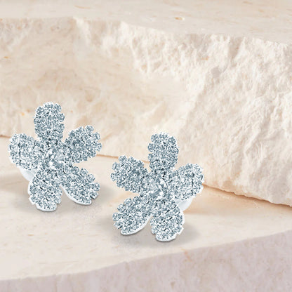 STERLING SILVER CLEAR STONE FLOWER SHAPE EAR RING