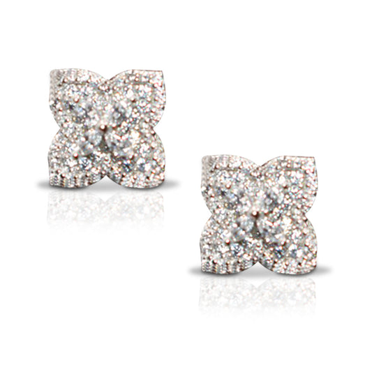 925 Sterling Silver Dainty Clover Stud Earrings with Cubic Zirconia