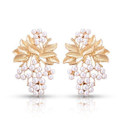 Elegant Faux Pearl Décor leaf Stud Earrings