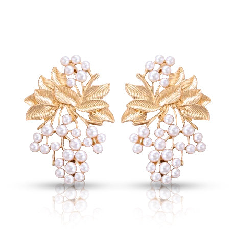 Elegant Faux Pearl Décor leaf Stud Earrings