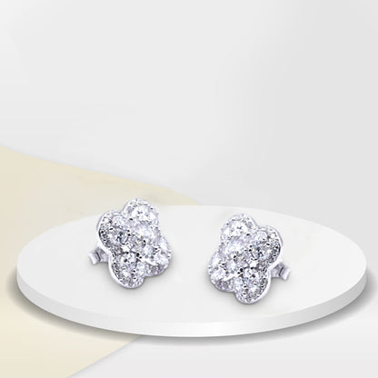 925 Sterling Silver Zirconia Clover Leaf Stud Earrings