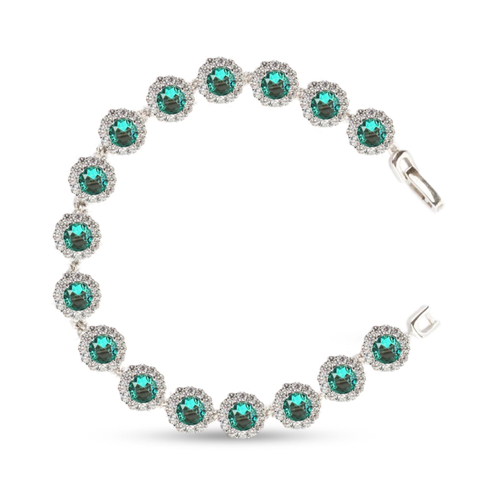 Teal Gemstone Flower 925 Sterling Silver Bracelet