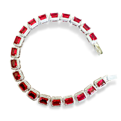 Ruby Square Tennis Bracelet 925 Sterling Silver