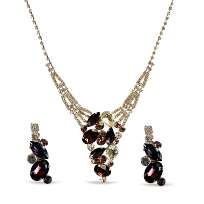 Bronze Rhinestone Necklace set with purple gemstone